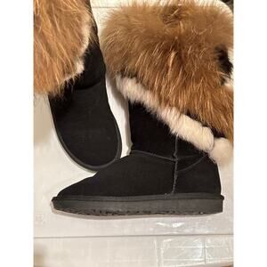 APRES SKI No Brand Shearling Lined Fox Rabbit Fur Trimmed MukLuk Boots Women’s 8